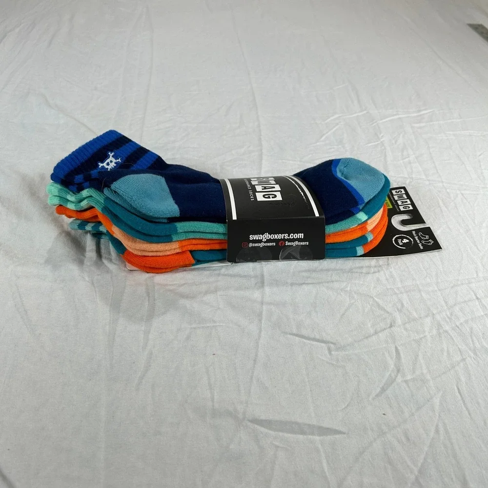 SWAG Performance Socks Mens 4 Pack Quarter Socks Blue Orange Size 8-13